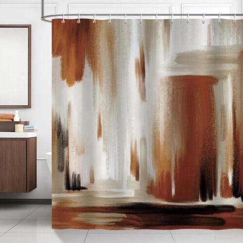 550x550-7546.jpg Unyqoos® Douchgordijn Modern Abstracte Kunst in Bruin en Zwart met Antischimmel Eigenschappen 180 x 180 cm