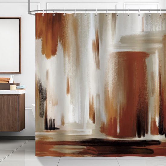 Unyqoos® Douchgordijn Modern Abstracte Kunst in Bruin en Zwart met Antischimmel Eigenschappen 180 x 180 cm