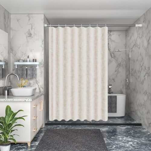 Unyqoos® Beige schimmelwerend douchegordijn met verzwaarde onderkant en ringen