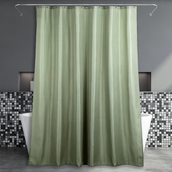 Unyqoos® Elegant saliegroen douchegordijn van linnenstructuur voor moderne badkamer inrichting 183 x 200 cm