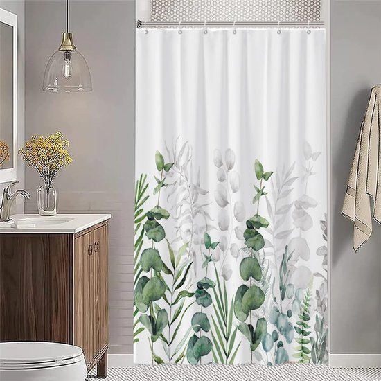 Unyqoos® Stijlvol Douchegordijn met Eucalyptus Print en Waterdichte Eigenschappen voor Luxe Badkamerervaring