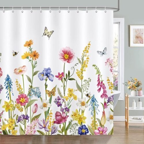550x550-7604.jpg Unyqoos® Douchgordijn met Kleurrijke Bloemen en Vlinders voor een Frisse Lente-uitstraling 180x180 cm