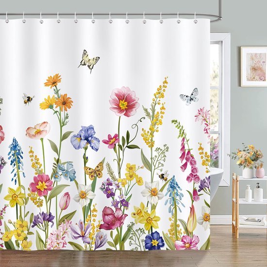 550x550-7604.jpg Unyqoos® Douchgordijn met Kleurrijke Bloemen en Vlinders voor een Frisse Lente-uitstraling 180x180 cm