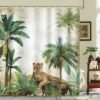 Unyqoos® Waterdicht douchegordijn met luipaardprint en tropische palmen 180x180 cm