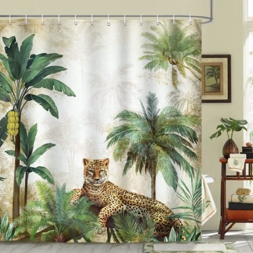 550x550-7609.jpg Unyqoos® Waterdicht douchegordijn met luipaardprint en tropische palmen 180x180 cm