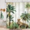 Unyqoos® Waterdicht douchegordijn met luipaardprint en tropische palmen 180x180 cm