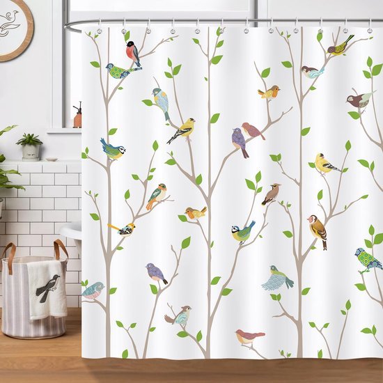 Unyqoos® Stijlvol Douchegordijn met Kleurrijke Vogels en Boomtak Ontwerp, Waterdicht en Wasbaar, 180 x 180 cm