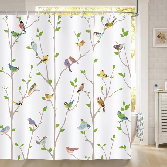Unyqoos® Stijlvol Douchegordijn met Kleurrijke Vogels en Boomtak Ontwerp, Waterdicht en Wasbaar, 180 x 180 cm