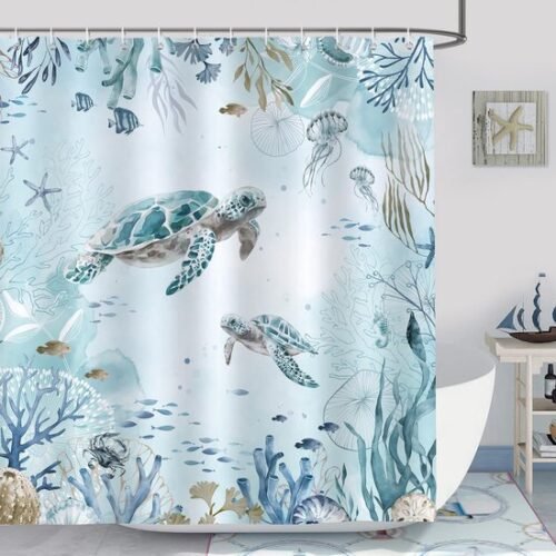 550x550-7627.jpg Unyqoos® Waterdicht douchegordijn met zeeschildpad design en 12 haken voor badkamer