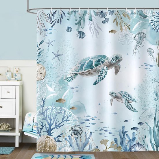 550x550-7628.jpg Unyqoos® Waterdicht douchegordijn met zeeschildpad design en 12 haken voor badkamer