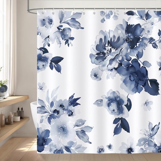 Unyqoos® Elegant Bloemen Douchegordijn Met Aquarel Bladeren Motief - 180x180 cm, Inclusief Haken