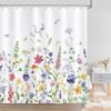 Unyqoos® Waterdicht Douchegordijn met Aquarel Bloemenmotief in Blauw en Paars, Inclusief Haken
