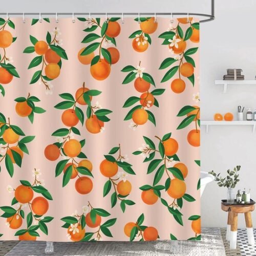 Unyqoos® Heldere Oranje Douchegordijn met Citrus Design en Schimmelwerende Eigenschappen voor Badkamerdecoratie