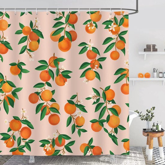 Unyqoos® Heldere Oranje Douchegordijn met Citrus Design en Schimmelwerende Eigenschappen voor Badkamerdecoratie