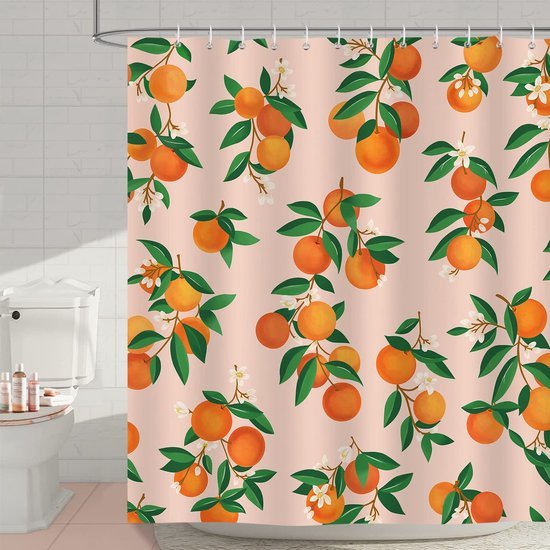 Unyqoos® Heldere Oranje Douchegordijn met Citrus Design en Schimmelwerende Eigenschappen voor Badkamerdecoratie