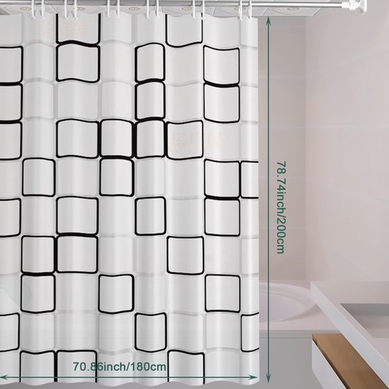 Unyqoos® Waterdicht en Schimmelbestendig Douchegordijn 180 x 200 cm met Sneldrogende Stof en 12 Haken