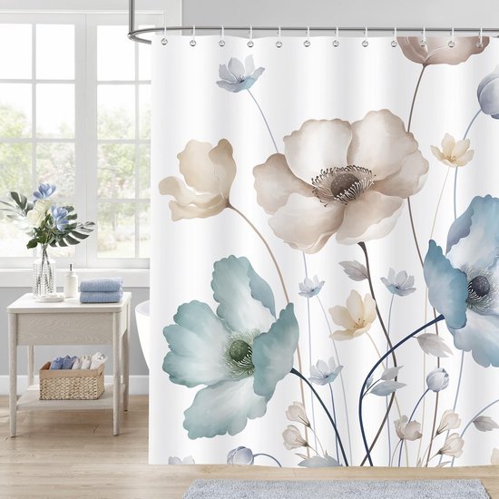 550x550-7687.jpg Unyqoos® Waterdicht douchegordijn met bloemenprint in boho-stijl en 12 haken