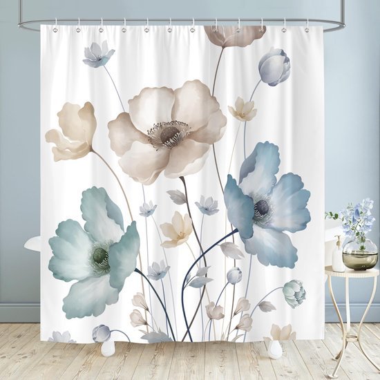 550x550-7689.jpg Unyqoos® Waterdicht douchegordijn met bloemenprint in boho-stijl en 12 haken
