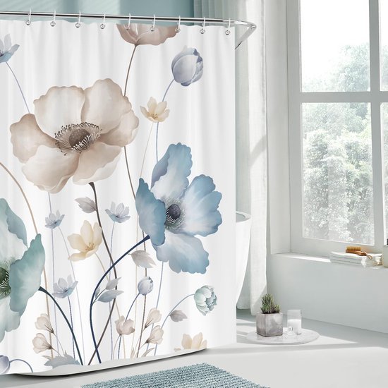 550x550-7691.jpg Unyqoos® Waterdicht douchegordijn met bloemenprint in boho-stijl en 12 haken