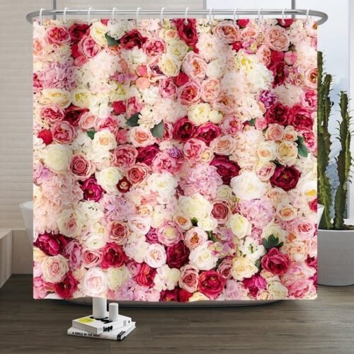 Unyqoos® Romantisch Douchegordijn met Roze Bloemenmotief en Waterafstotende Stof