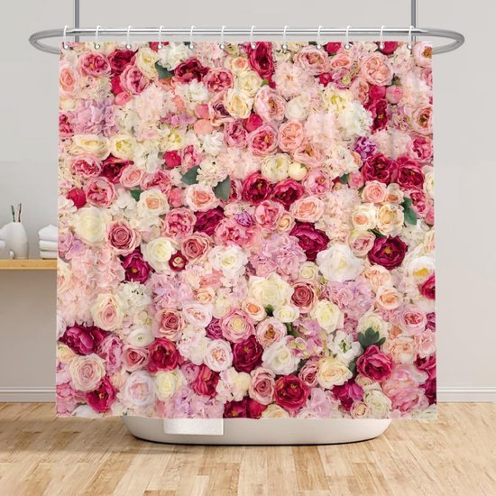 Unyqoos® Romantisch Douchegordijn met Roze Bloemenmotief en Waterafstotende Stof