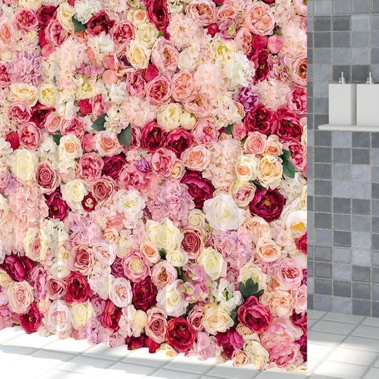 Unyqoos® Romantisch Douchegordijn met Roze Bloemenmotief en Waterafstotende Stof
