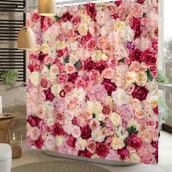 Unyqoos® Romantisch Douchegordijn met Roze Bloemenmotief en Waterafstotende Stof