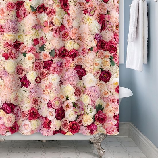 Unyqoos® Romantisch Douchegordijn met Roze Bloemenmotief en Waterafstotende Stof