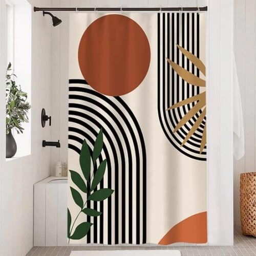 Unyqoos® Abstract Bohemien Douchegordijn met Terracotta Design, Schimmelwerend en Waterdicht, Inclusief Haken, 120x200 cm