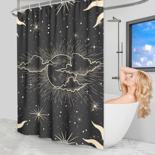 550x550-7724.jpg Unyqoos® Stijlvol zwart-goud douchegordijn met schimmelbestendig polyester en haken