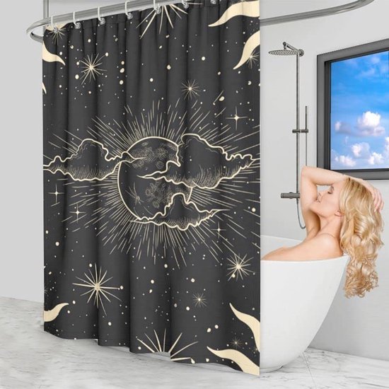 550x550-7724.jpg Unyqoos® Stijlvol zwart-goud douchegordijn met schimmelbestendig polyester en haken