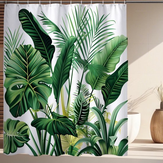 550x550-7739.jpg Unyqoos® Bladeren Douchegordijn van Polyester met Haken voor Badkamer of Caravan