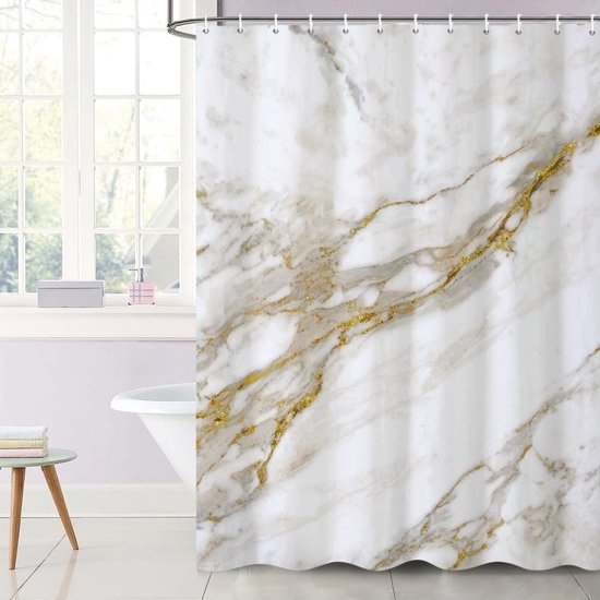 Unyqoos® Stijlvol Douchegordijn in Marmerlook met Anti-Schimmel en Waterdichte Eigenschappen, Inclusief 12 Haken, 180 x 180 cm