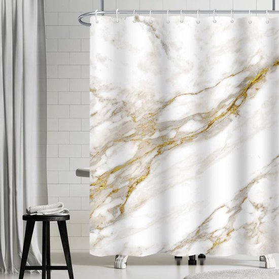Unyqoos® Stijlvol Douchegordijn in Marmerlook met Anti-Schimmel en Waterdichte Eigenschappen, Inclusief 12 Haken, 180 x 180 cm