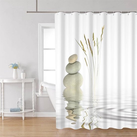 Unyqoos® Grijs Spa Douchegordijn Met Kiezelstenen Motief En Waterdichte Polyester Stof