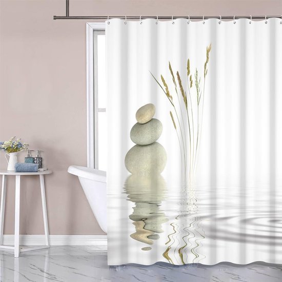 Unyqoos® Grijs Spa Douchegordijn Met Kiezelstenen Motief En Waterdichte Polyester Stof
