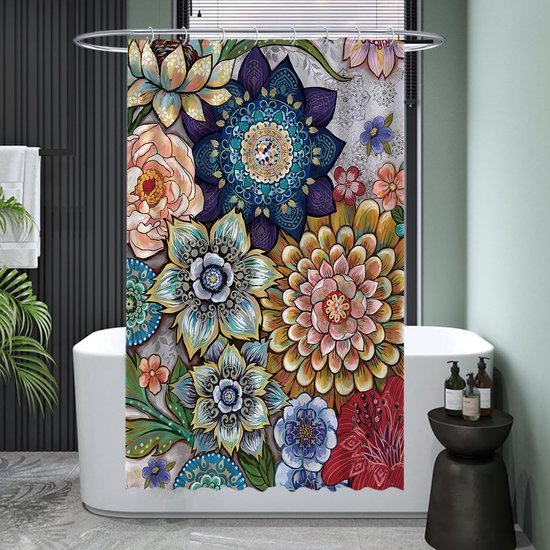 Unyqoos® Decoratief Douchegordijn met Levende Bloemmotieven in Diverse Kleuren en Maten, Schimmelbestendig en Waterafstotend
