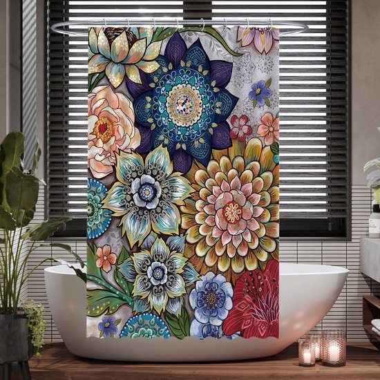 Unyqoos® Decoratief Douchegordijn met Levende Bloemmotieven in Diverse Kleuren en Maten, Schimmelbestendig en Waterafstotend