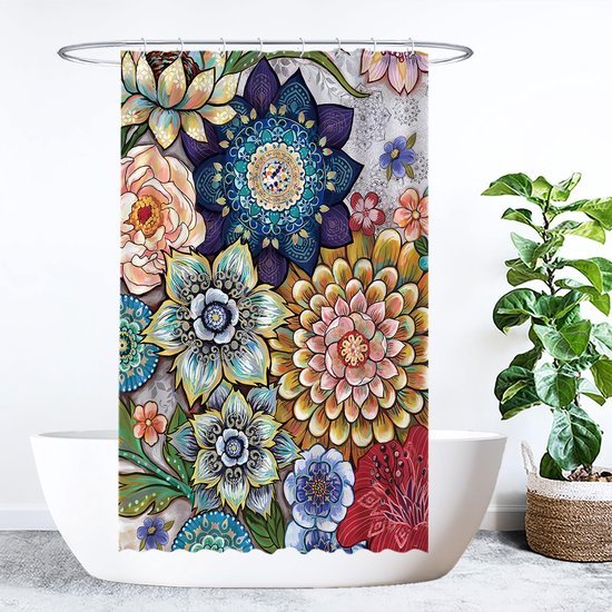 Unyqoos® Decoratief Douchegordijn met Levende Bloemmotieven in Diverse Kleuren en Maten, Schimmelbestendig en Waterafstotend