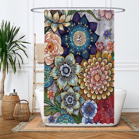 Unyqoos® Decoratief Douchegordijn met Levende Bloemmotieven in Diverse Kleuren en Maten, Schimmelbestendig en Waterafstotend
