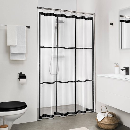 Unyqoos® Modern en Stijlvol Transparant Douchegordijn met Industriële Zwarte Accenten voor Badkamers