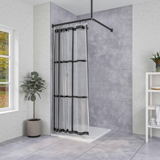Unyqoos® Modern en Stijlvol Transparant Douchegordijn met Industriële Zwarte Accenten voor Badkamers