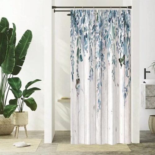 550x550-7783.jpg Unyqoos® Waterdichte Vintage Douchegordijn met Eucalyptus en Blauwe Vlinder Print voor Badkamerdecoratie
