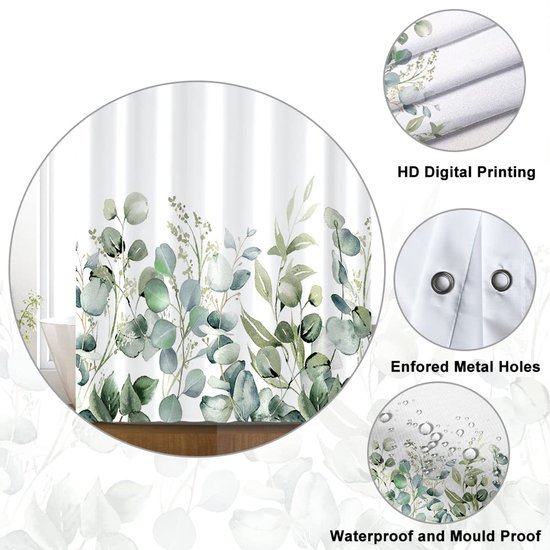 Unyqoos® Waterafstotend Douchegordijn met Groen Bladeren Motief voor Luxe Badkameruitstraling