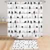 Unyqoos® Dierenprint Douchegordijn 180x180cm met Leuke Zwarte en Witte Kat op Touw Inclusief Haken