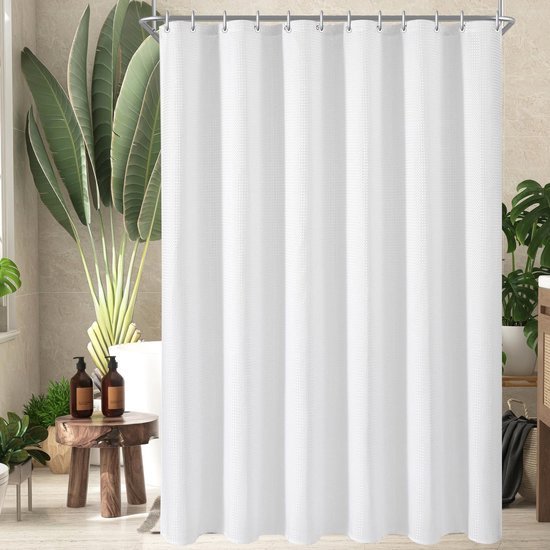 Unyqoos® Elegant wafelwit douchegordijn met verzwaarde zoom en antischimmel coating