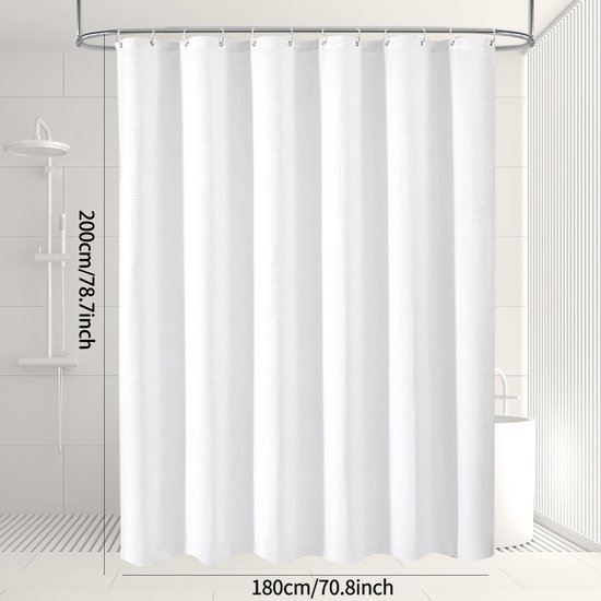 Unyqoos® Elegant Douchegordijn met Modern Wafelpatroon en Praktische Bevestigingsringen, 180 x 200 cm, Waterafstotend