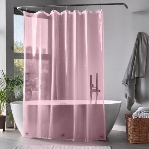 550x550-7844.jpg Unyqoos® Roze waterdicht douchegordijn van hoogwaardig PEVA met magneten en roestvrije ringen