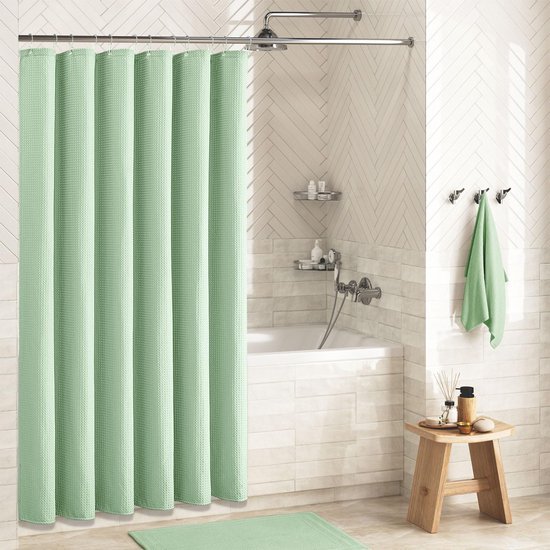 Unyqoos® Stijlvol Mintgroen Douchegordijn met Waffle Textuur en Verzwaarde Zoom, 180x200 cm