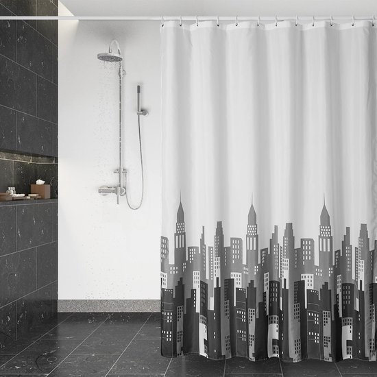 Unyqoos® Waterafstotend en Sneldrogend Douchegordijn van Textiel met Inclusief Ringen, Transparant 180 x 200 cm